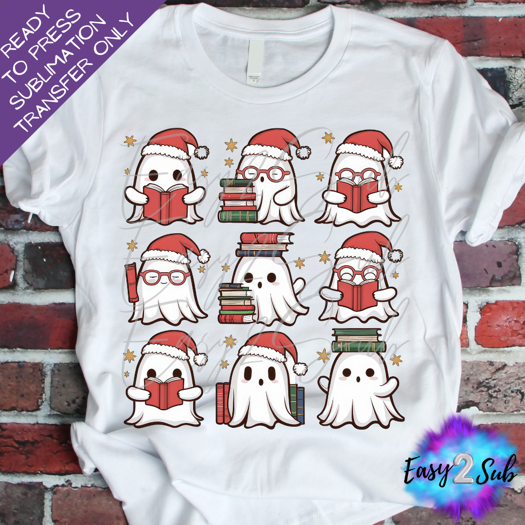 Christmas Ghosts Reading Sublimation Transfer Print, Ready To Press Sublimation Transfer, Image transfer, T-Shirt Transfer Sheet