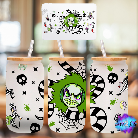 BeetleJuice Libbey Glass Can Transfer Print, Ready To Press Sublimation Transfer, Image transfer, Tumbler Transfer Sheet