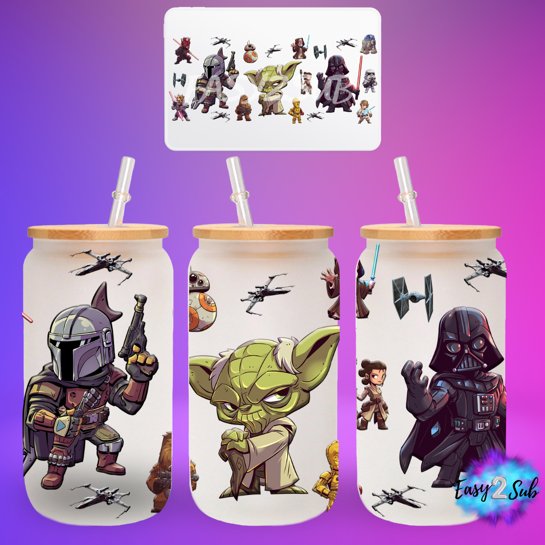 Star Wars Libbey Glass Can Transfer Print, Ready To Press Sublimation Transfer, Image transfer, Tumbler Transfer Sheet