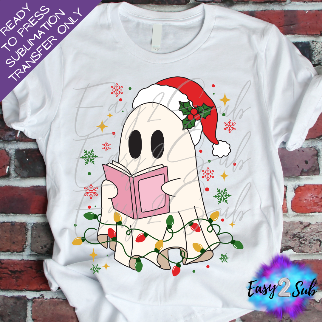 Christmas Ghost Reading Sublimation Transfer Print, Ready To Press Sublimation Transfer, Image transfer, T-Shirt Transfer Sheet