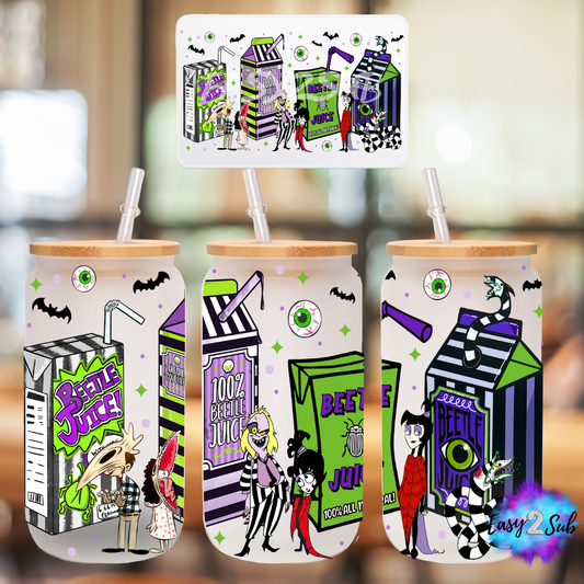 BeetleJuice Libbey Glass Can Transfer Print, Ready To Press Sublimation Transfer, Image transfer, Tumbler Transfer Sheet