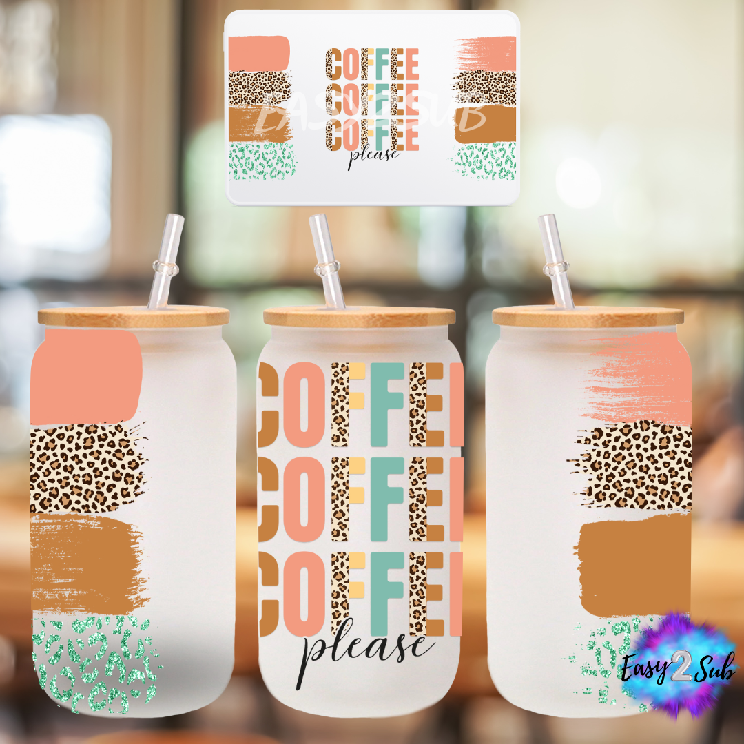 Coffee Please Libbey Glass Can Transfer Print, Ready To Press Sublimation Transfer, Image transfer, Tumbler Transfer Sheet