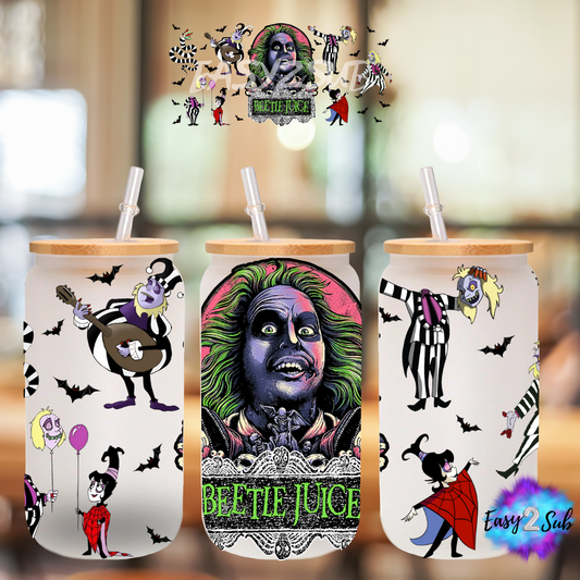 BeetleJuice Libbey Glass Can Transfer Print, Ready To Press Sublimation Transfer, Image transfer, Tumbler Transfer Sheet