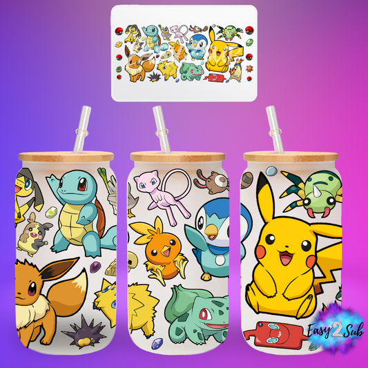 Pokemon Libbey Glass Can Transfer Print, Ready To Press Sublimation Transfer, Image transfer, Tumbler Transfer Sheet