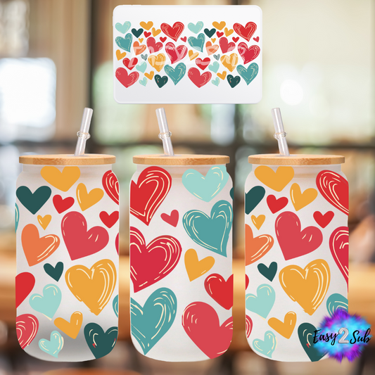 Hearts Libbey Glass Can Transfer Print, Ready To Press Sublimation Transfer, Image transfer, Tumbler Transfer Sheet