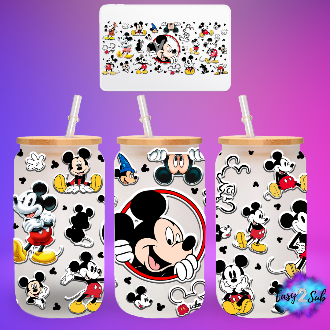 Mickey Libbey Glass Can Transfer Print, Ready To Press Sublimation Transfer, Image transfer, Tumbler Transfer Sheet