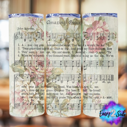 Amazing Grace Lyrics Sublimation Tumbler Transfer Print, Ready To Press Sublimation Transfer, Image transfer, Tumbler Transfer Sheet