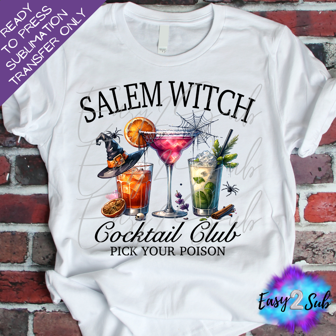 Salem Witch Cocktail Club Sublimation Transfer Print, Ready To Press Sublimation Transfer, Image transfer, T-Shirt Transfer Sheet