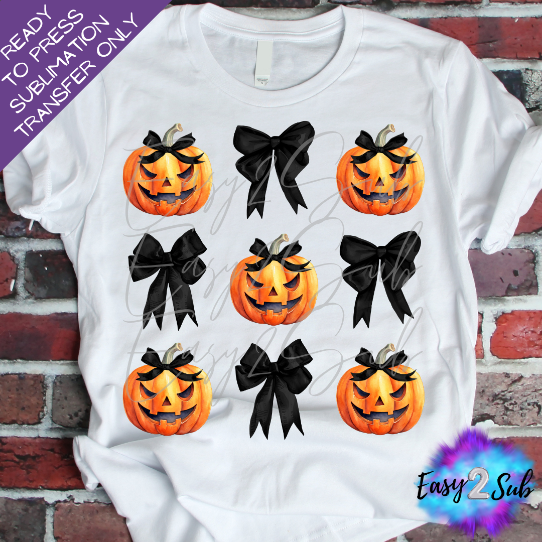 Halloween Coquette Bows Orange Pumpkins Sublimation Transfer Print, Ready To Press Sublimation Transfer, Image transfer, T-Shirt Transfer Sheet