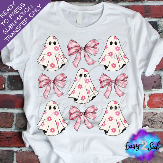 Halloween Ghost Coquette Pink Bow Sublimation Transfer Print, Ready To Press Sublimation Transfer, Image transfer, T-Shirt Transfer Sheet