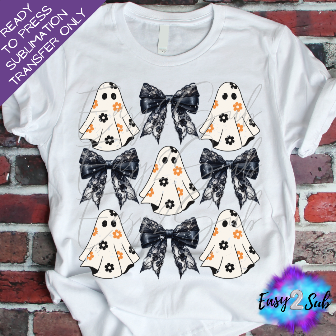 Halloween Ghost Coquette Black Bow Sublimation Transfer Print, Ready To Press Sublimation Transfer, Image transfer, T-Shirt Transfer Sheet