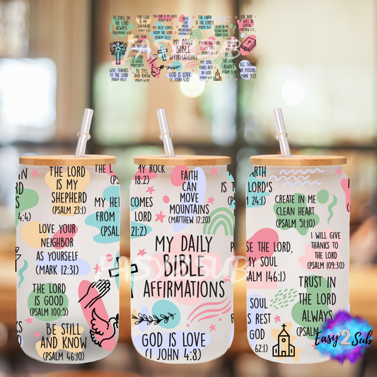 My Daily Bible Affirmations Libbey Glass Can Transfer Print, Ready To Press Sublimation Transfer, Image transfer, Tumbler Transfer Sheet