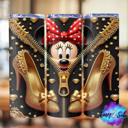 Minnie Golden Zipper Tumbler Transfer Print, Ready To Press Sublimation Transfer, Image transfer, Tumbler Transfer Sheet