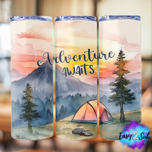 Adventure Awaits Camping Sublimation Tumbler Transfer Print, Ready To Press Sublimation Transfer, Image transfer, Tumbler Transfer Sheet
