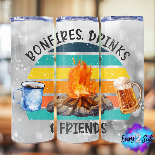 Bonfires, Drinks and Friends Sublimation Tumbler Transfer Print, Ready To Press Sublimation Transfer, Image transfer, Tumbler Transfer Sheet