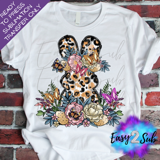 Leopard Easter Bunny With Flowers Sublimation Transfer Print, Ready To Press Sublimation Transfer, Image transfer, T-Shirt Transfer Sheet