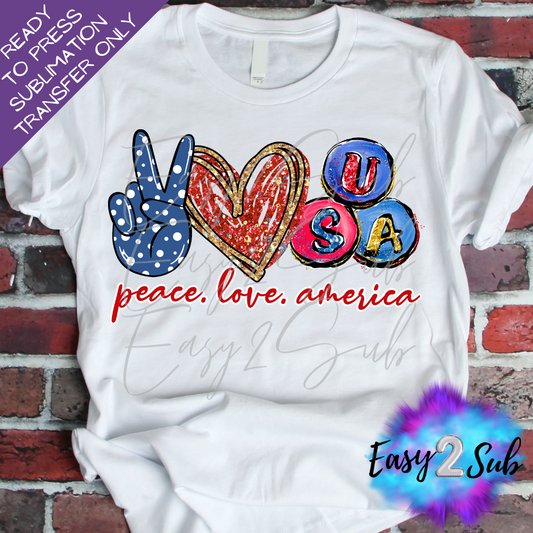 Peace Love America (USA) Sublimation Transfer Print, Ready To Press Sublimation Transfer, Image transfer, T-Shirt Transfer Sheet