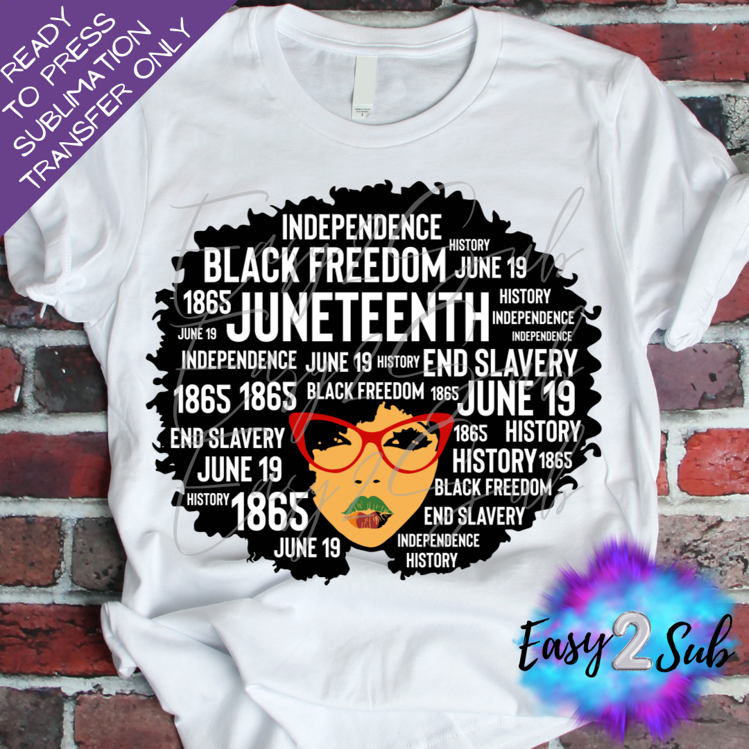 Juneteenth Female Afro Sublimation Transfer Print, Ready To Press Sublimation Transfer, Image transfer, T-Shirt Transfer Sheet