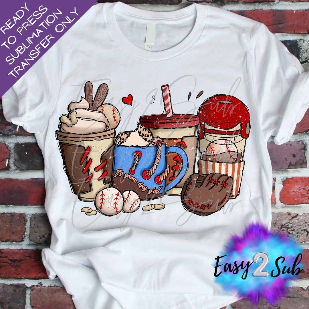 Baseball Drinks Sublimation Transfer Print, Ready To Press Sublimation Transfer, Image transfer, T-Shirt Transfer Sheet