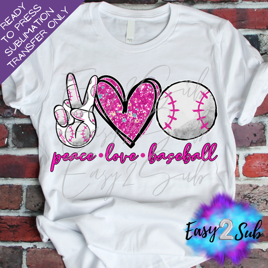 Peace Love Baseball Pink Sublimation Transfer Print, Ready To Press Sublimation Transfer, Image transfer, T-Shirt Transfer Sheet