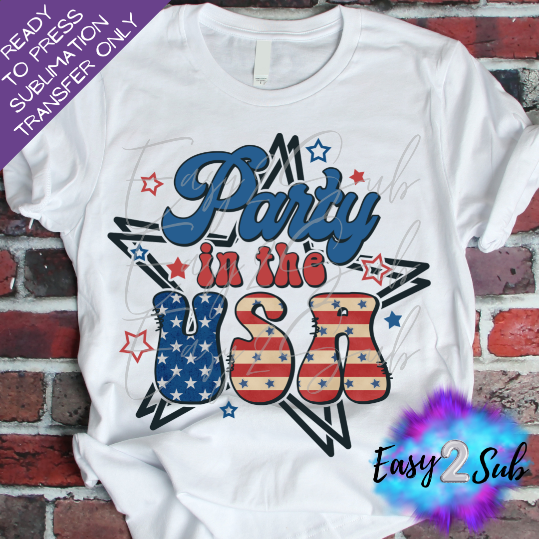 Party in the USA Star Sublimation Transfer Print, Ready To Press Sublimation Transfer, Image transfer, T-Shirt Transfer Sheet