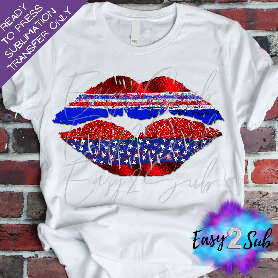 4th of July Metallic Lips Sublimation Transfer Print, Ready To Press Sublimation Transfer, Image transfer, T-Shirt Transfer Sheet