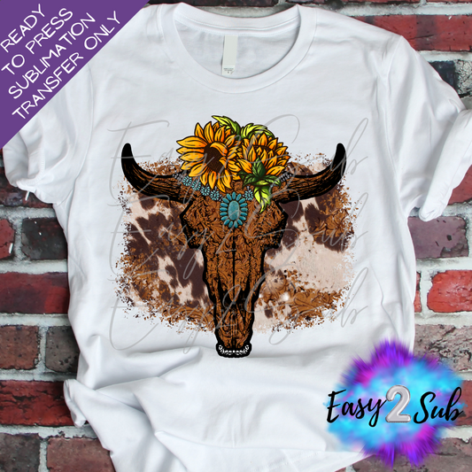 Western Bull Skull Sublimation Transfer Print, Ready To Press Sublimation Transfer, Image transfer, T-Shirt Transfer Sheet