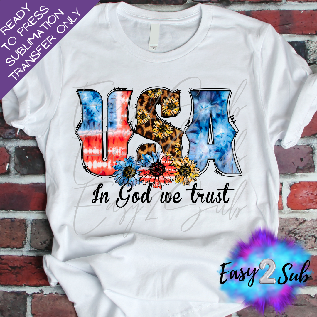 USA in God We Trust Sublimation Transfer Print, Ready To Press Sublimation Transfer, Image transfer, T-Shirt Transfer Sheet