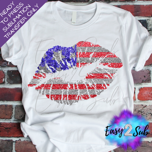 American Flag Glitter Lips Sublimation Transfer Print, Ready To Press Sublimation Transfer, Image transfer, T-Shirt Transfer Sheet