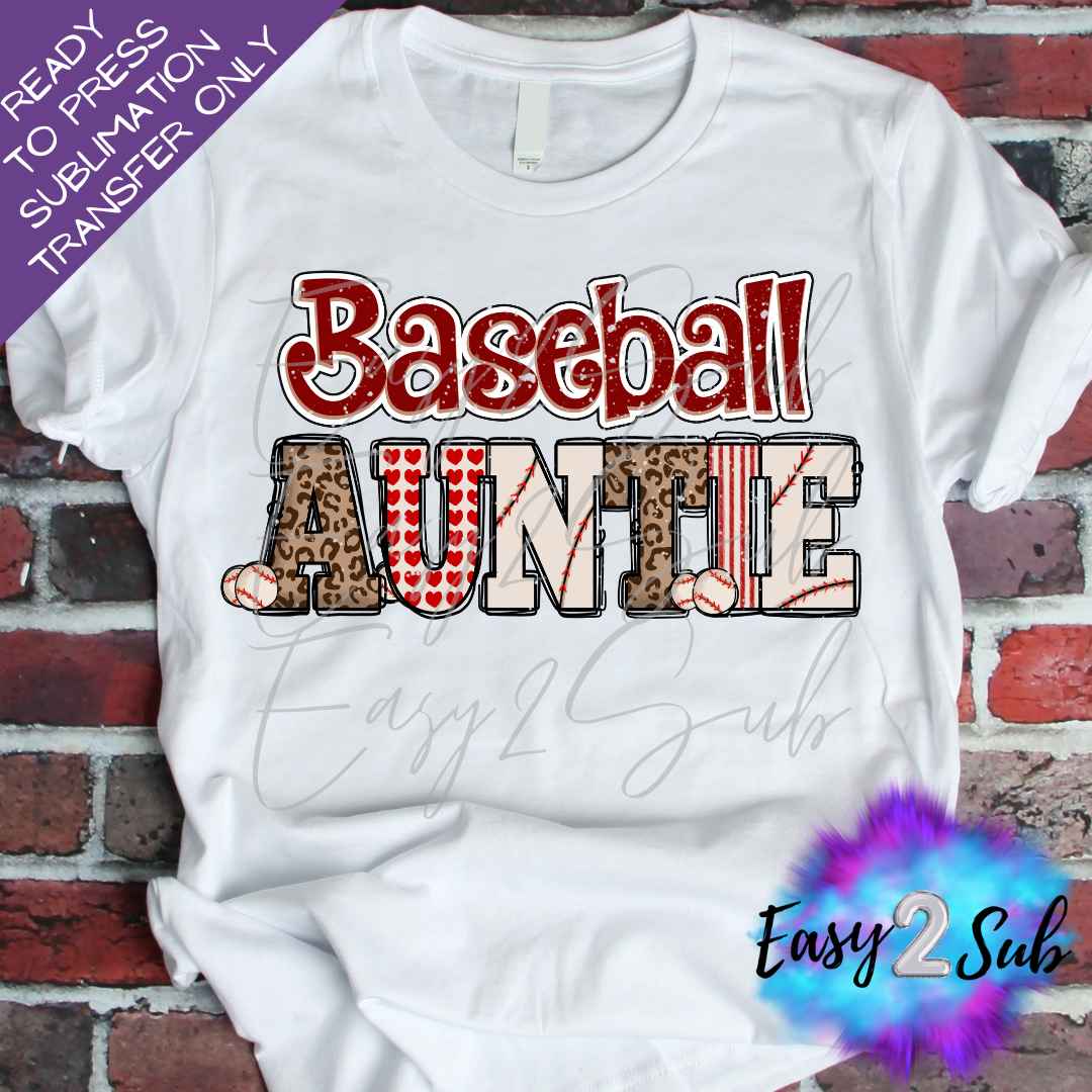 Baseball Auntie Sublimation Transfer Print, Ready To Press Sublimation Transfer, Image transfer, T-Shirt Transfer Sheet