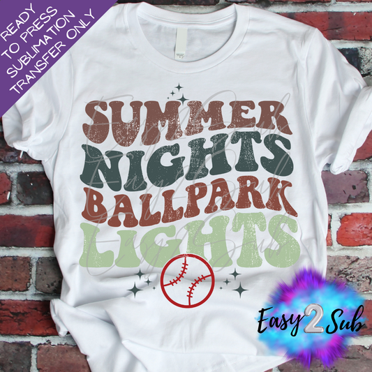 Summer Nights Ballpark Lights Baseball Sublimation Transfer Print, Ready To Press Sublimation Transfer, Image transfer, T-Shirt Transfer Sheet