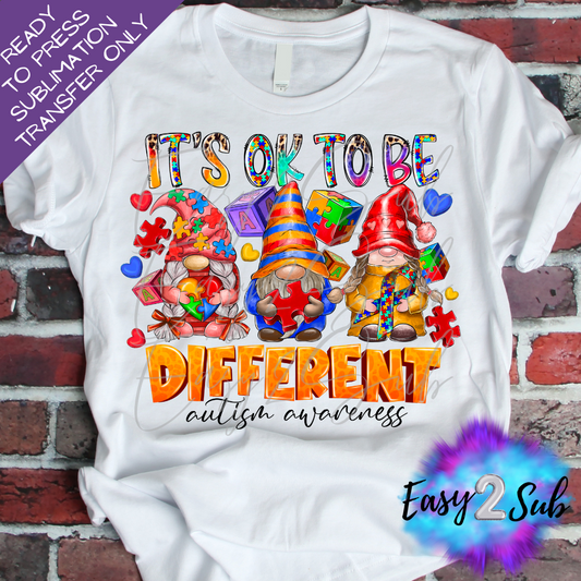 It's ok to be Different Autism Awareness Sublimation Transfer Print, Ready To Press Sublimation Transfer, Image transfer, T-Shirt Transfer Sheet