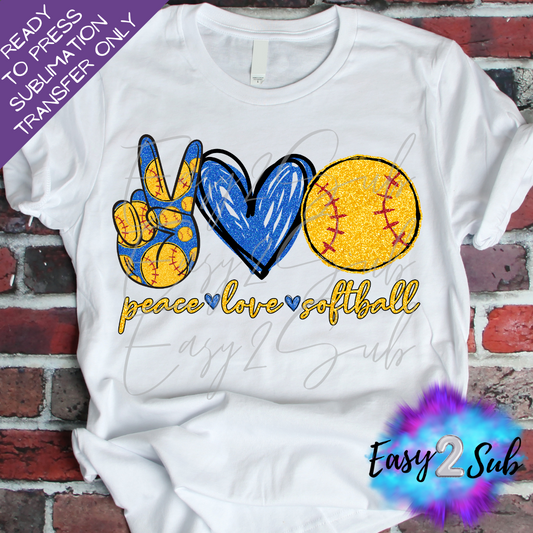 Peace Love Softball Blue Sublimation Transfer Print, Ready To Press Sublimation Transfer, Image transfer, T-Shirt Transfer Sheet