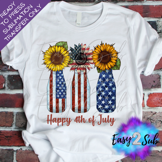 Happy 4th of July Milk Bottles Sublimation Transfer Print, Ready To Press Sublimation Transfer, Image transfer, T-Shirt Transfer Sheet