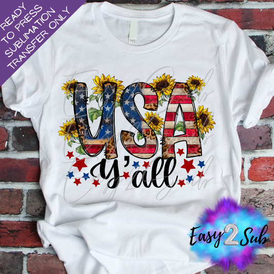 USA Y'all Sublimation Transfer Print, Ready To Press Sublimation Transfer, Image transfer, T-Shirt Transfer Sheet