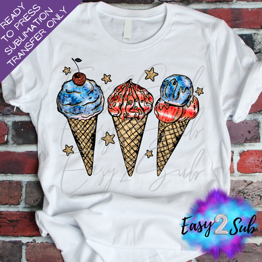 4th of July Ice Cream Cones Sublimation Transfer Print, Ready To Press Sublimation Transfer, Image transfer, T-Shirt Transfer Sheet