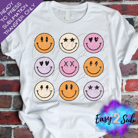 Retro Smiley Faces Sublimation Transfer Print, Ready To Press Sublimation Transfer, Image transfer, T-Shirt Transfer Sheet