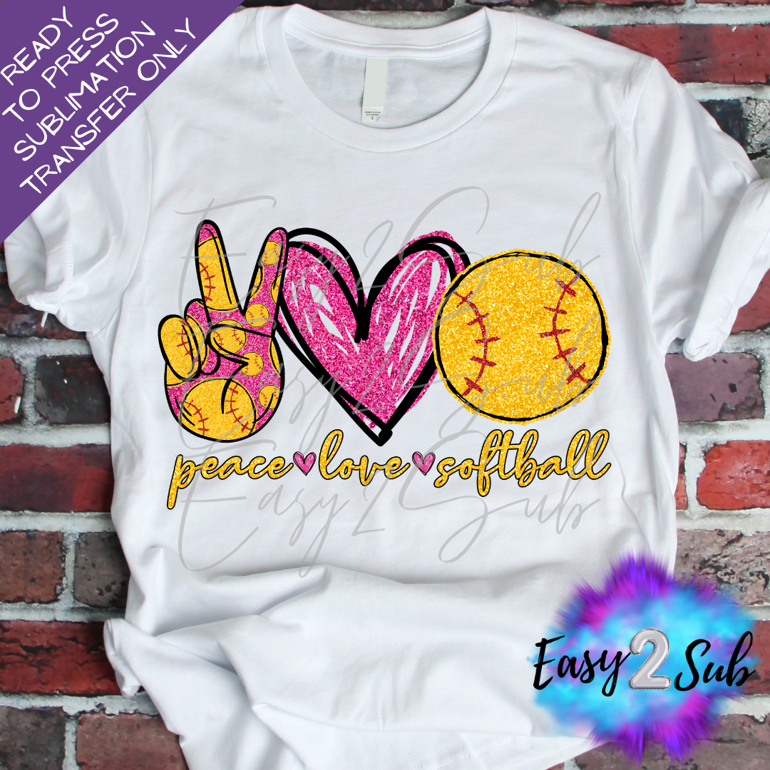 Peace Love Softball Pink Sublimation Transfer Print, Ready To Press Sublimation Transfer, Image transfer, T-Shirt Transfer Sheet