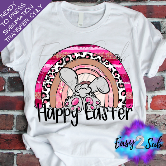 Happy Easter Rainbow Grey Bunny Sublimation Transfer Print, Ready To Press Sublimation Transfer, Image transfer, T-Shirt Transfer Sheet