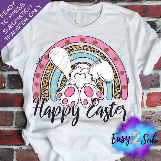 Happy Easter Rainbow White Bunny Sublimation Transfer Print, Ready To Press Sublimation Transfer, Image transfer, T-Shirt Transfer Sheet