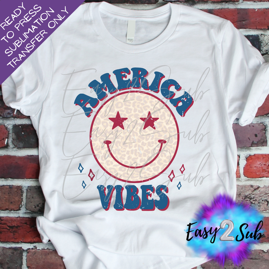 America Vibes Happy Face Sublimation Transfer Print, Ready To Press Sublimation Transfer, Image transfer, T-Shirt Transfer Sheet