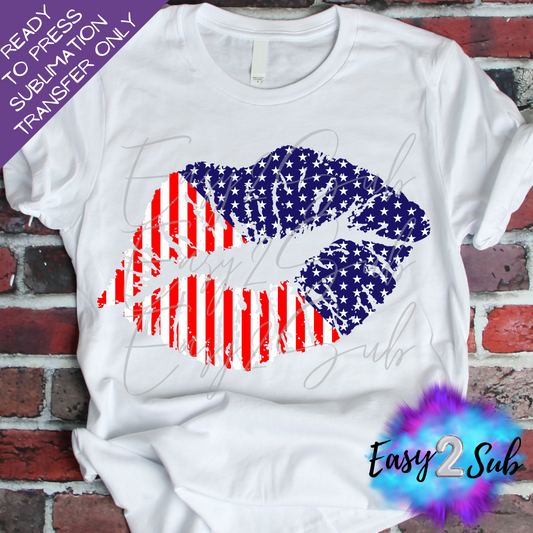 American Flag Lips Sublimation Transfer Print, Ready To Press Sublimation Transfer, Image transfer, T-Shirt Transfer Sheet