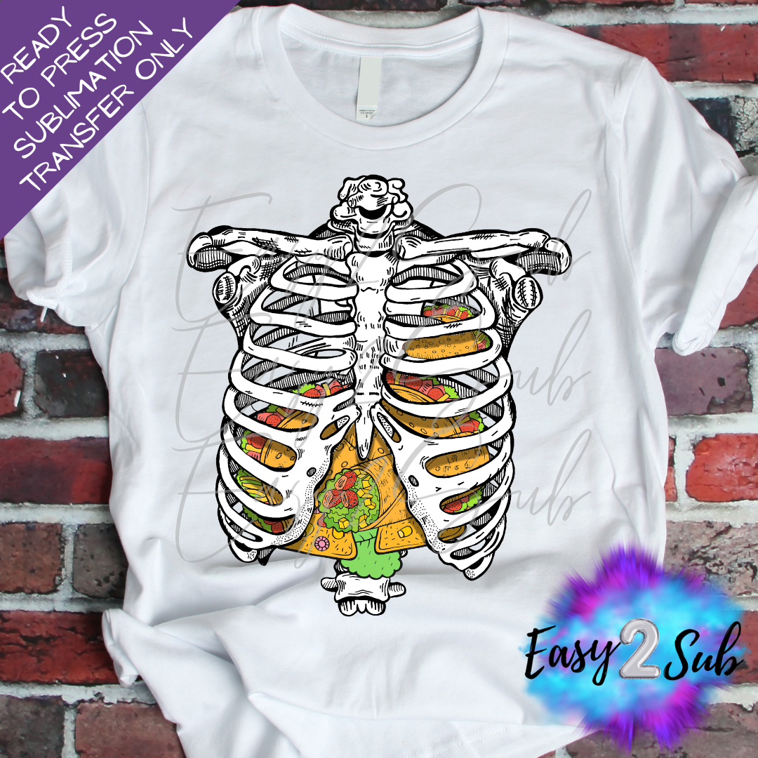 Taco Skeleton Sublimation Transfer Print, Ready To Press Sublimation Transfer, Image transfer, T-Shirt Transfer Sheet