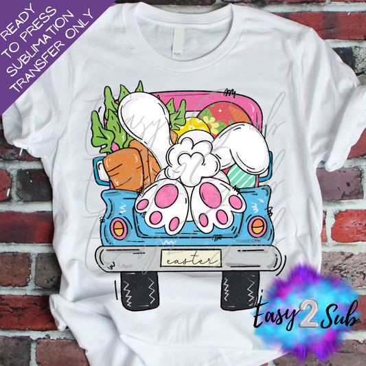 Easter Bunny Pick up Truck Sublimation Transfer Print, Ready To Press Sublimation Transfer, Image transfer, T-Shirt Transfer Sheet