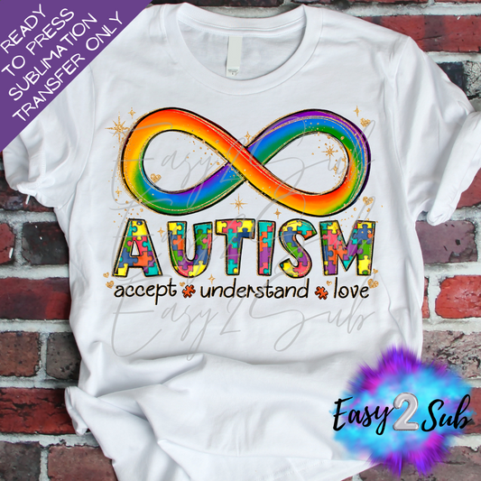 Accept Understand Love Autism Awareness Sublimation Transfer Print, Ready To Press Sublimation Transfer, Image transfer, T-Shirt Transfer Sheet