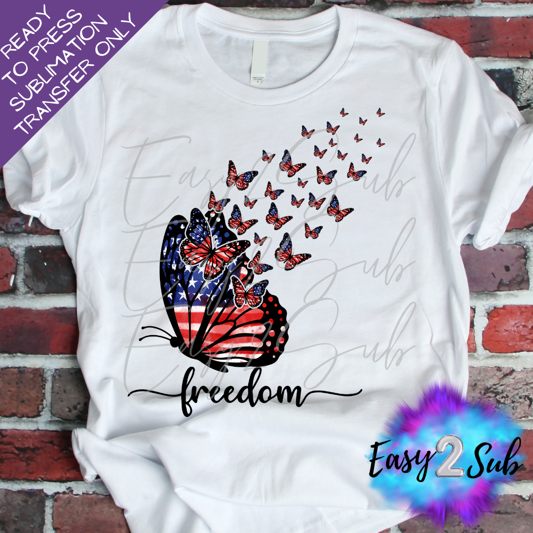 Freedom Butterflies Sublimation Transfer Print, Ready To Press Sublimation Transfer, Image transfer, T-Shirt Transfer Sheet