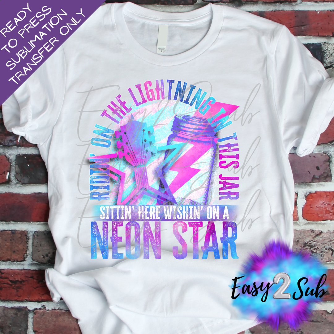 Neon Star Sublimation Transfer Print, Ready To Press Sublimation Transfer, Image transfer, T-Shirt Transfer Sheet