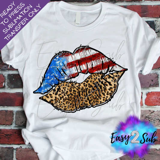 4th of July Leopard Lips Sublimation Transfer Print, Ready To Press Sublimation Transfer, Image transfer, T-Shirt Transfer Sheet