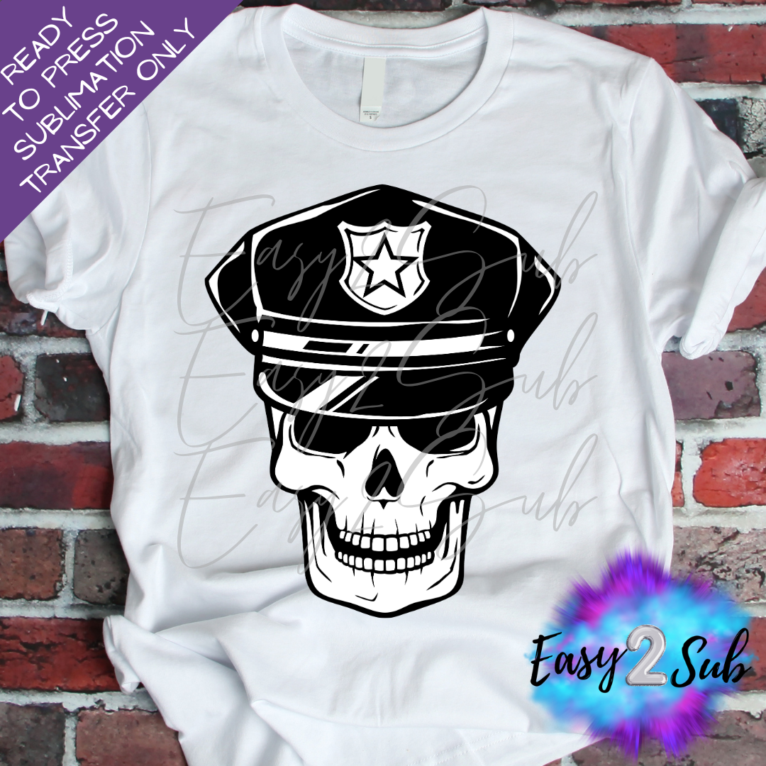 Police Skull Sublimation Transfer Print, Ready To Press Sublimation Transfer, Image transfer, T-Shirt Transfer Sheet