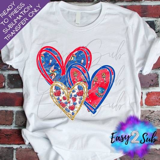 July 4th Hearts 2 Sublimation Transfer Print, Ready To Press Sublimation Transfer, Image transfer, T-Shirt Transfer Sheet